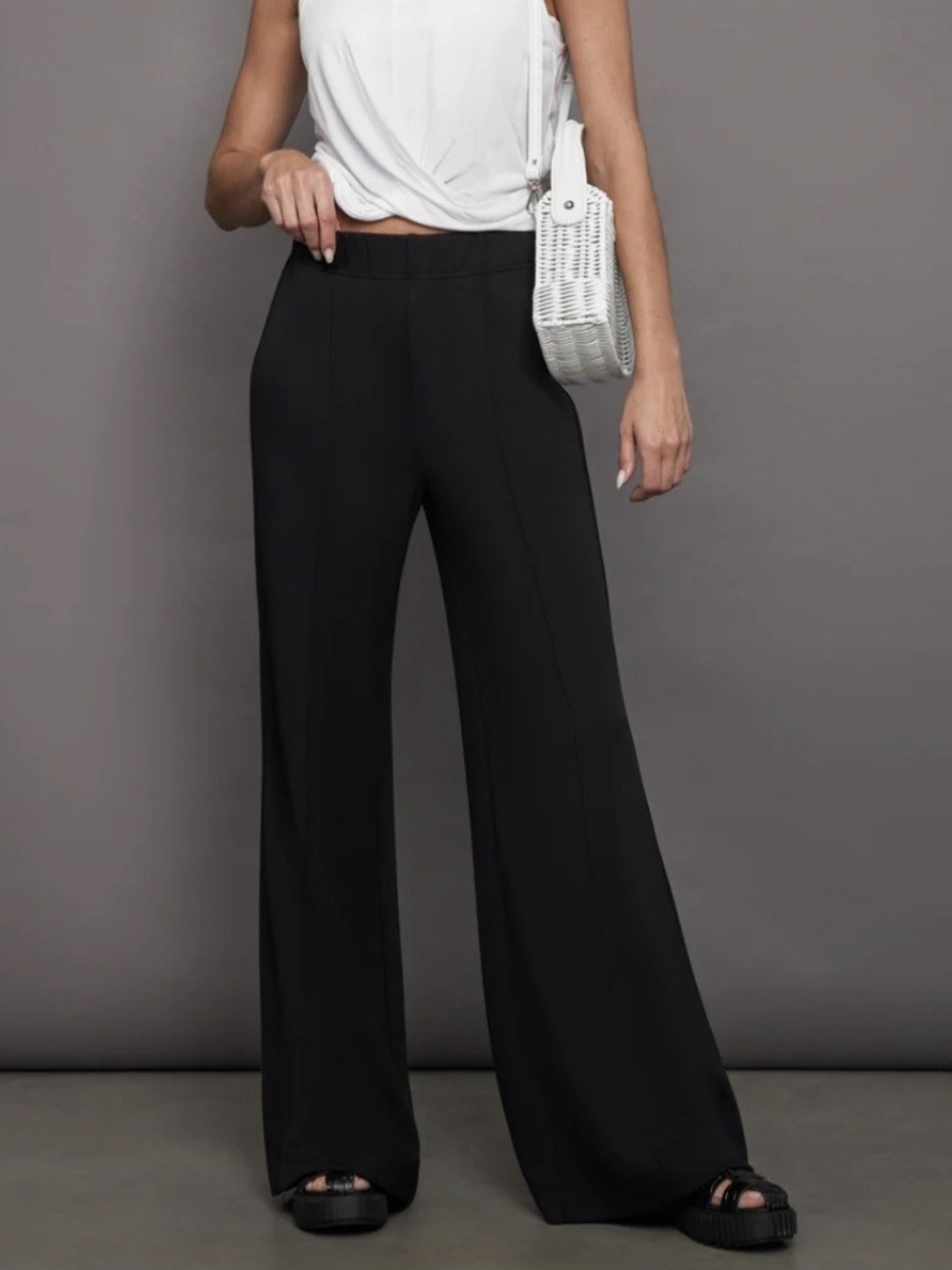 Carbon38 Black Wide-Leg Pull-On Trousers